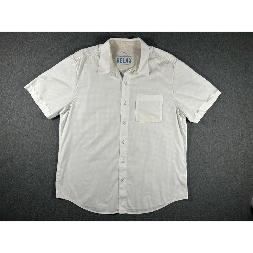 Tommy Bahama RELAX Island Modern Fit White Dobby‎ Short Sleeve Button Down XL